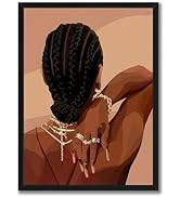 Wood Framed Black Woman Wall Art, African American Girl Canvas Posters Wall Decor Picture, Boho F...