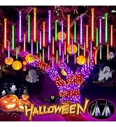 Halloween Lights Outdoor 2 Pack Meteor Shower Lights Orange Purple Green | Total 18 Tubes 432LED,...