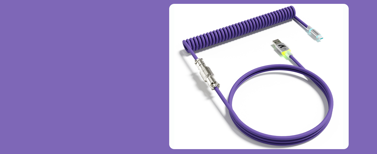 ATTACK SHARK C01 ULTRA Purple Coiled C to A TPU Cable for 8K Polling Rate Gaming Keyboard