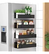 HuggieGems 4 Pack Magnetic Spice Storage Rack Organizer for Refrigerator and Oven, Black Fridge O...