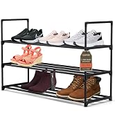 Black 3 Tier Shoe Rack, 36" Large Shoe Shelf Holds 15 Pairs of Shoes, Heavy Duty Shoe Rack for En...