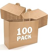 XPCARE 100Pack Kraft Paper Bags with Handles Bulk, 16x6x12 Inch Brown Paper Bags, Kraft Shopping ...