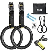 GHB Gymnastic Rings Gym Rings 1.1" Olympic Rings Adjustable Straps Pull Up Rings Sets for Workout...