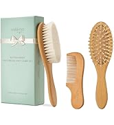 Natemia Wooden Baby Hair Brush & Comb Set - Natural Goat Hair Bristles & Soft Bristle Brush - Gen...
