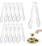 Mwellewm 12 Pc Serving Tongs 9 Inch Bulk Reusable or Disposable Plastic Tongs Heavy Duty Hard Pla...