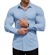 ROUWELL Men's High-Stretch Dress Shirts Muscle Fit Wrinkle Free Long Sleeve Slim Fit Business Cas...
