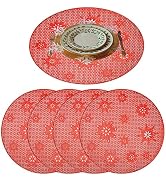 GIVERARE Placemats Set of 4, Round Heat-Resistant Vinyl Placemat, 15 inch Non-Slip Washable PVC T...