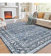 OPPODREAM Vintage Blue Area Rugs 5x7, 5 x 7 Retro Washable Rug Non Slip, Low-Pile Faux Wool Carpe...