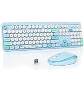 Mosptnspg 2.4G Colorful Keyboard, 104 Key Blue Wireless Customized Membrane Round keycaps Retro T...