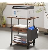 YAOHUOO Large Printer Stand with Storage Drawer and Side Bag, 3-Tier Height Adjustable Table for ...