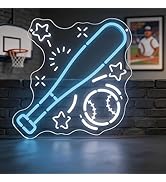 Baseball Bat and Ball Neon Sign – 13.2" x 13.2" Sports Themed Wall Light – Blue & White Neon Art ...