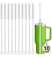 Straw Cleaner Brush Set, 10 Pieces 10 Inch Stainless Steel Handle Straw Brush Set, Extra Long Str...