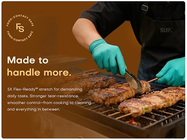 5X Flex-ReadY stretch for daily tasks tear-resistance smoother control cooking to cleaning