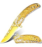 Vividstill Pocket Knife for Men, Cool Folding Knife With 3D Golden Dragon Embossed Relief, Great ...