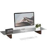 CHENOMiNL Aluminum Monitor Stand Riser, Ergonomic Desktop Shelf with Wooden Legs - 31.5” Wide Hea...