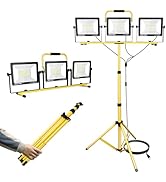 SKYWORLD Work Lights with Stand, 300W 30000 Lumen Three Head LED Work Light, Waterproof Portable ...