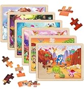 SYNARRY Wooden Dinosaur Puzzles for Kids Ages 4-6, 6 Packs 60 PCs Jigsaw Puzzles Educational Toys...