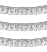 BEISHIDA 3 Packs 30 Feet Metallic Foil Fringe Garland Tinsel Streamers,Shiny Silver Wall Hanging ...