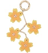 CALFOVERA Yellow PU Leather Floral Decorative Keychain Charm Boho Leather Flower Pendant Keyring ...