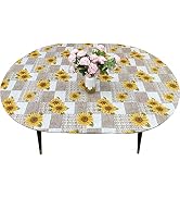 LIBERECOO Oval Tablecloth Vinyl Fitted Elastic Edge with Flannel Backing - Sunflower - Waterproof...