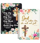 Xqumoi 2Pack A5 Floral Cross Religious Spiral Notebooks, She Will Not Fall Bible Verse Ruled Hard...