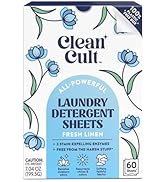 Cleancult Laundry Detergent Sheets - Resealable Box - 3 Stain Fighting Enzymes - Fresh Linen - 60...