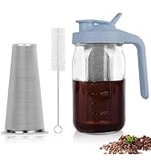 QHH Cold Brew Coffee Maker,32 oz Mason Jar Pitcher with Stainless Steel Filter, Pour Spout Handle...