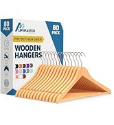 Lifemaster Wooden Hanger Set - 80 Pieces Non-Slip Versatile Closet Space-Saving Hanger Set for Su...