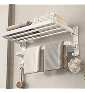 VOLDRA Towel Racks for Bathroom, 24-Inch Towel Shelf with Towel Bar Foldable Towel Holder with 7 ...