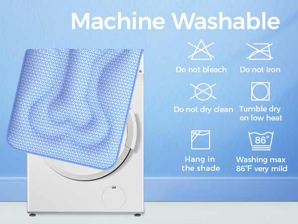"Machine Washable Washing max 30°C very mild Do not tumble dry Do not iron Hang in the shade"