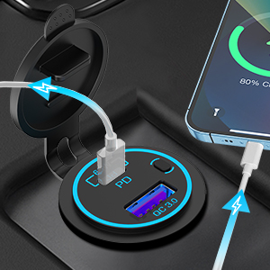 18W Quick Charge 3.0 USB Port & Blue LED Display