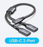 KiwiBird USB C Splitter 1 in 2 Out Charging, USBC Power Data Splitter Extension Y Cable, Type C M...