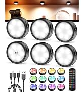 Rechargeable Puck Lights with Remote Control, Black 2400mAh Radar Motion Sensor RGB Under Cabinet...