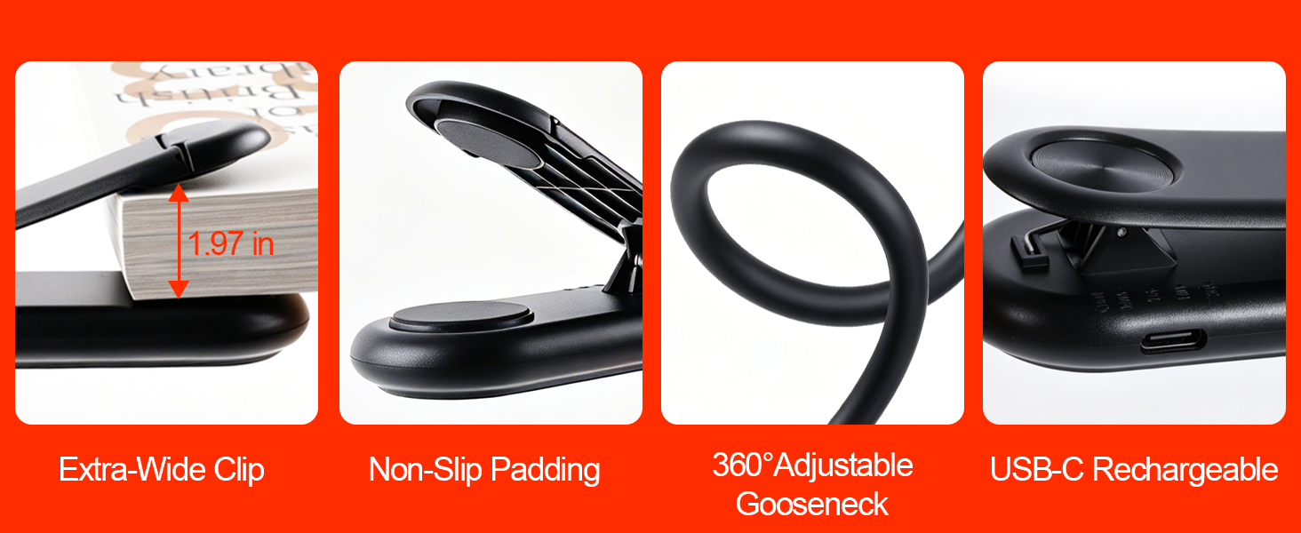 rechargeable red book light clip on