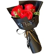Red 3 Heads Artificial Rose Bouquet Soap Flower Petals Valentine Day Gifts for Women, Best Friend...