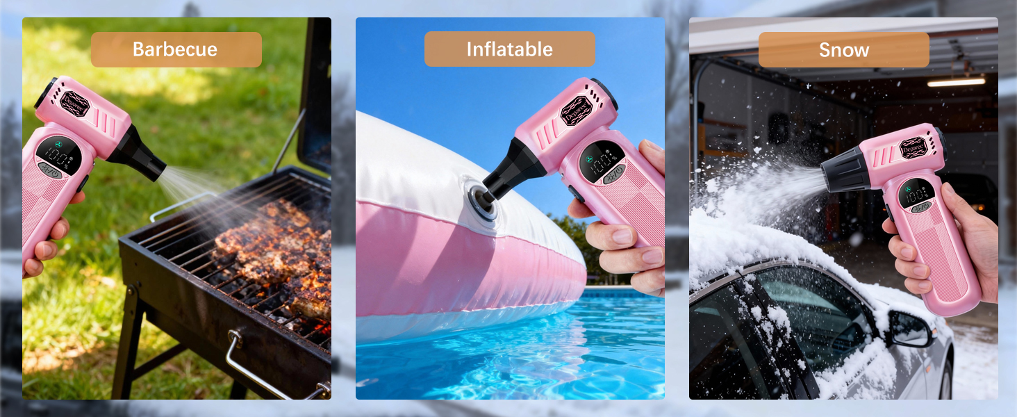 Pink air duster for boosting airflow on barbecue blowing inflatable and clearing snow