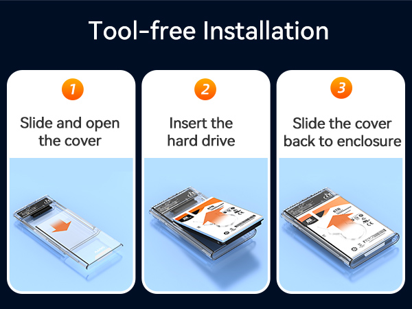 2.5 hard drive enclosure Tool-Free Clear for 2.5 Inch SSD & HDD 9.5mm 7mm External Hard Drive Case