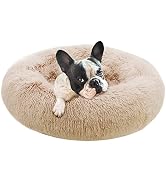 Eterish 23 inches Fluffy Round Calming Dog Bed Plush Faux Fur, Anxiety Donut Dog Bed for Small Do...