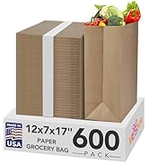 MESHA 600Pcs Paper Grocery Bags 12 x 7 x 17 Inches Bulk, Heavy Duty 60 Lbs Kraft Brown Paper Bag,...