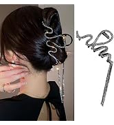 1 Pack Snake Hair Claw Clips Metal Black Crystal Rhinestone Hair Clips with Tassel Pendant Design...