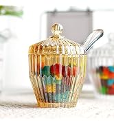 kanpura Champagne Glass Candy Dish with Lid Crystal Candy Jar Jewelry Box Cookie Jar Spoon Decor ...