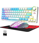 Wireless Gaming Keyboard and Mouse Combo, 12 RGB Backlit 64 Key Rechargeable 4000mAh Battery Wire...