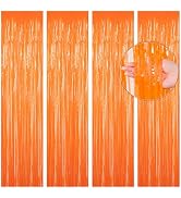 BTSD-home Orange Foil Fringe Curtain, Metallic Photo Booth Backdrop Tinsel Door Curtains for Wedd...
