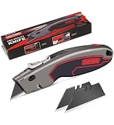 HAUTMEC Dual-System Safety Utility Knife, Heavy-Duty Zinc Alloy Box Cutter with Auto-Retracting &...