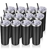 VEGOND Stainless Steel Tumblers Bulk 12 Pack, 20 oz Vacuum Insulated Skinny Tumblers with Lids an...