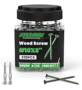 Wood Screws 3 Inch, FIXLINK Deck Screws #10 x 3, 310 PCS, Epoxy Coated, T25 Star Bit Above 1500 H...