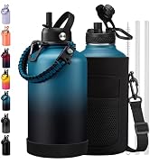 64oz Water Bottles with Straw - 1/2 Gallon Water Bottle Insulated with Straw Lid, Auto Spout Lid,...