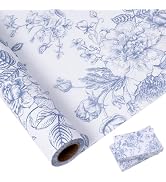 Larcenciel Floral Tissue Paper Roll | 17" x33', Vintage Blue & White Flower Wrapping Tissue Paper...