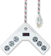 OSKOS L-Shaped Power Strip — 6 Outlets, 6-Foot Braided Power Cord, 15A/1800W, UL Listed