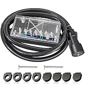Oyviny 7 Way Plug Inline Trailer Cord 8 Feet with 7 Gang Junction Box Transparent Cover for RV Tr...